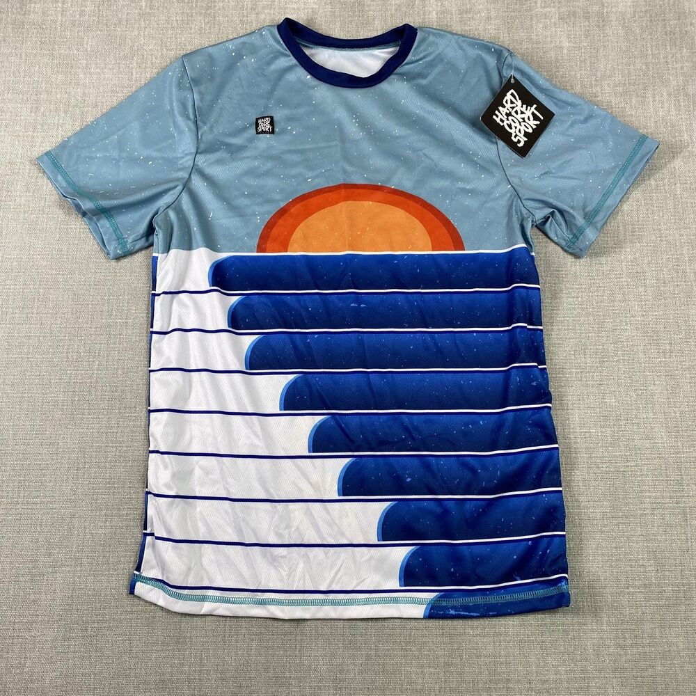 Hardcore Sport Shirt Mens Medium Blue Sunset Waves Graphic Performance Tee Surf